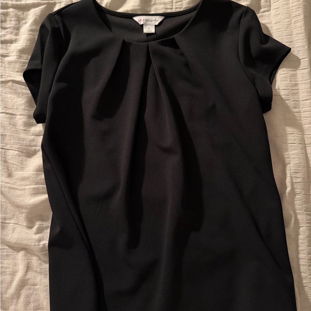 Liz Claiborne Black Short-Sleeve Pleated Neck Top